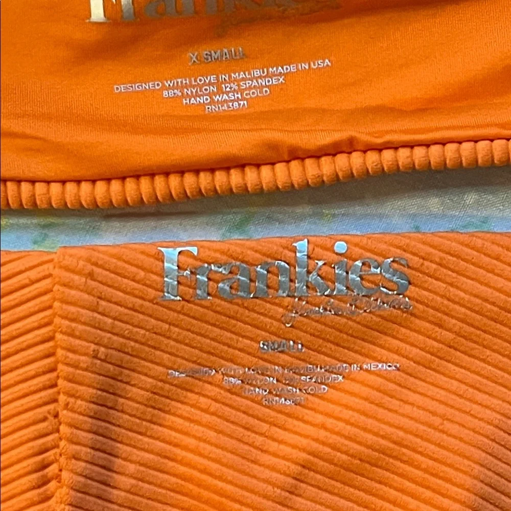 Frankie's Bikinis |‎ Sofia Orange Ribbed Bikini Top/XS Bottom/Small Beach Resort
